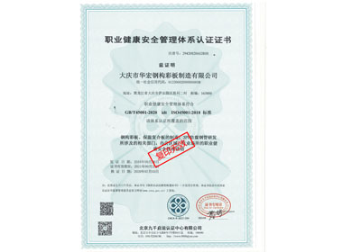 职业健全安全治理系统认证证书